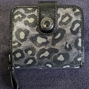 Coach Black and Gray Leopard-Print Compact Wallet